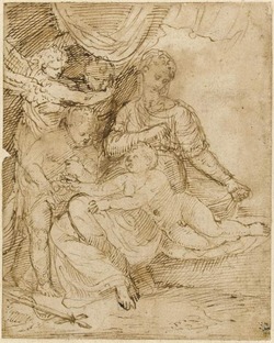 The Virgin and Child with the infant John the Baptist, watched by two angels