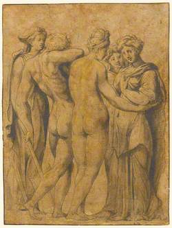 Male and Female Nude and Three Female Figures