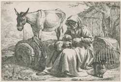 An old woman combing the hair of a girl