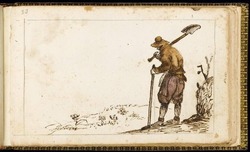 A peasant with a spade over his shoulder, standing in a landscape