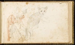 Studies of a seated woman with a spindle, and a cat