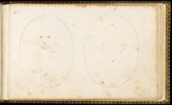 Two drawn ovals, the one on the left with a face in it