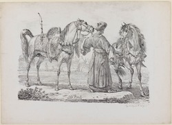 Mameluck à pied tenant deux chevaux