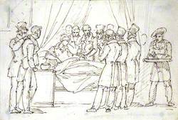 Paris: A Medical Professor Taking the Pulse of a Sick Man in a Hospital Bed while Medical Students Watch and Take Notes