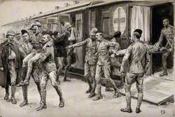 Boer War: Wounded Soldiers Being Escorted Off the Hospital Train at Durban from Ladysmith