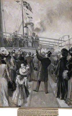 Boer War: The Duke of Connaught Raising the Union Jack on the Masthead of a Hospital Ship, an Official Committee and Line of Soldiers in Attendance