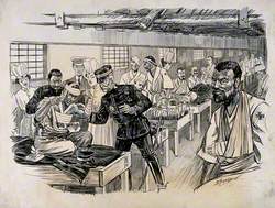 Russo-Japanese War: A Field Hospital Ward with an Inspection of the First Wounded Japanese to Arrive Home