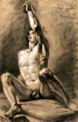 A Seated Male Nude with His Left Arm Raised