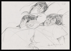 Three Views of the Face of a Woman in Labour, All with Her Eyes Closed