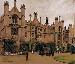 First World War: A Neo-Gothic Building Used as a Hospital, with an Ambulance in the Drive