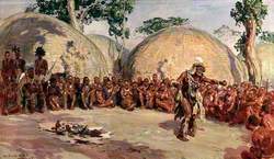 An African Medicine Man Dancing: Tribesmen Sitting on the Ground around Him