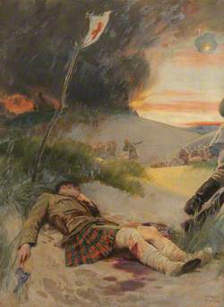 First World War: A Scottish Soldier, Wearing the Kilt, Lying Wounded on a Battlefield