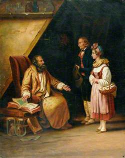 A Young Couple Visit a Savant Who Consults Ancient Volumes in Order to Provide Counselling to Them