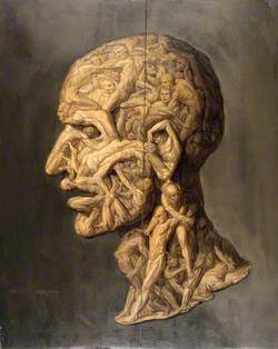 Head of a Man Composed of Nude Figures Wrestling