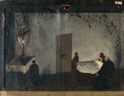 Maria Diaz Sick in Bed, a Priest Attending Her and Her Mother Praying to Christ on the Cross