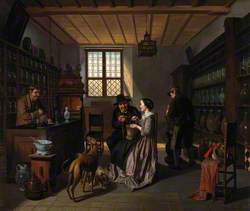 Interior of a Pharmacy, with Four Figures