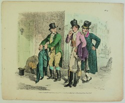 Old clothes man with two coachmen