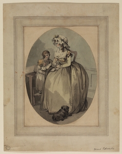 Woman with Two Children and a Dog