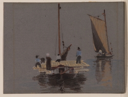 Two Sailing Barges with Figures