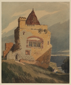 Ruined Hilltop Abbey with Seated Artists Sketching