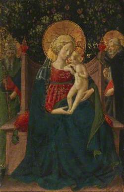 Virgin and Child Enthroned between Saint Dominic and a Papal Saint