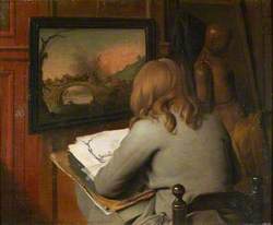 A Young Boy Copying a Painting