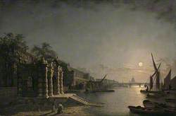 York Watergate and the Adelphi from the River, London, by Moonlight