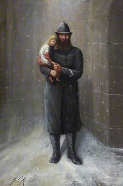 Glasgow Policeman with an Abandoned Child in the Snow