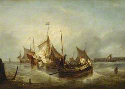A Fishing Boat with Dutch Ships in a Harbour*