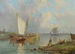Fisherman and Boats in an Estuary