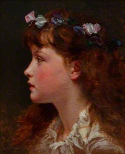 Young Girl with Garland of Flowers in Her Hair