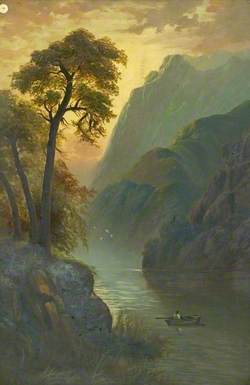 Mountain Landscape with a Rowing Boat on a Lake*