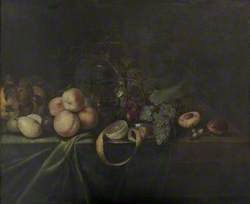 Still Life with Grapes, Peaches and a Bohemian Glass Goblet