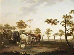 Cows with a Goat in a Landscape