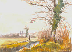 A distant view of Dorchester with the tower of St.Peter's and the spire of All Saints' churches visible