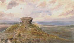 A view of the Agglestone, Studland Heath with Poole Harbour in the background