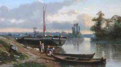 Landscape with Boats Tied up on a Riverbank