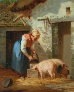 A Peasant Girl Feeding Pigs