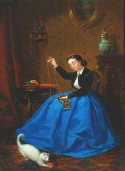 Girl in a Blue Skirt, Sewing