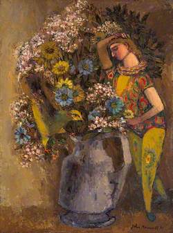Figure and a Bird with a Jug of Flowers