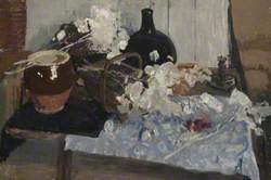 Still Life with Pots, Basket and White Flowers