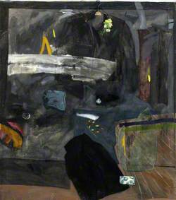 Composition with Hanging Black Jacket and Skirt