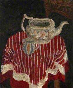 Still Life with Striped Cloth, Teapot and Jug