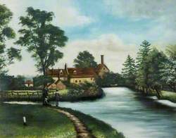 River Scene with View of a Mill