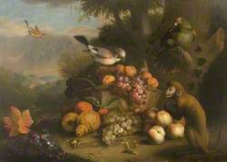 Still Life with a Monkey, Jay and Parrot