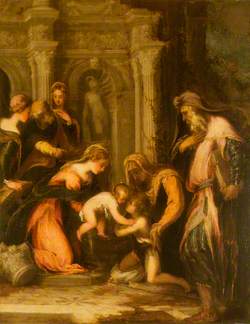 Sacra Conversazione, Virgin and Child, Infant Saint John the Baptist and Saints Zachariah, Elizabeth, Joseph, Catherine and possibly Mary Magdalene
