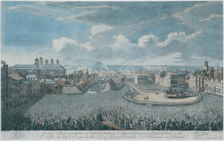 A True Representation of Tower Hill as it Appear'd from a rais'd point of View on the North side, Aug.t ye 18th 1746, when the Earl of Kilmarnock and the Lord Balmerino were Beheaded