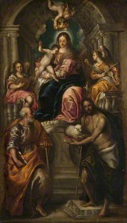 Madonna and Child Enthroned with Saints Peter and John the Baptist and Angels
