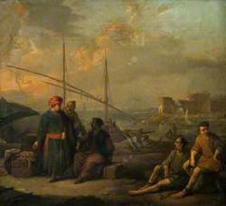 A Harbour, with Figures in Oriental Costume