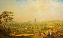 View of Salisbury from Harnham Hill, Wiltshire, with Harvesters in the Foreground